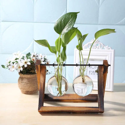 Ekko Maison Glass and Wood Vase Desktop Planter